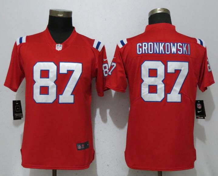 Women New England Patriots #87 Gronkowski Red Vapor Untouchable Player Nike Limited NFL Jerseys->women nfl jersey->Women Jersey